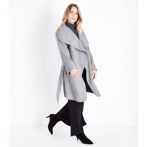 New Look Belted Wrap Coat Grey